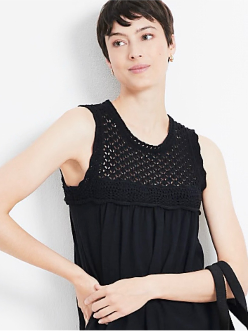 LOFT Dark Navy Crochet Yoke Sleeveless Top